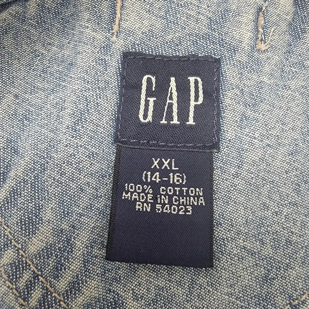 Gap Kids Girls Medium Wash Denim Bib Overalls Size XXL (14-16) Loose Embroidered